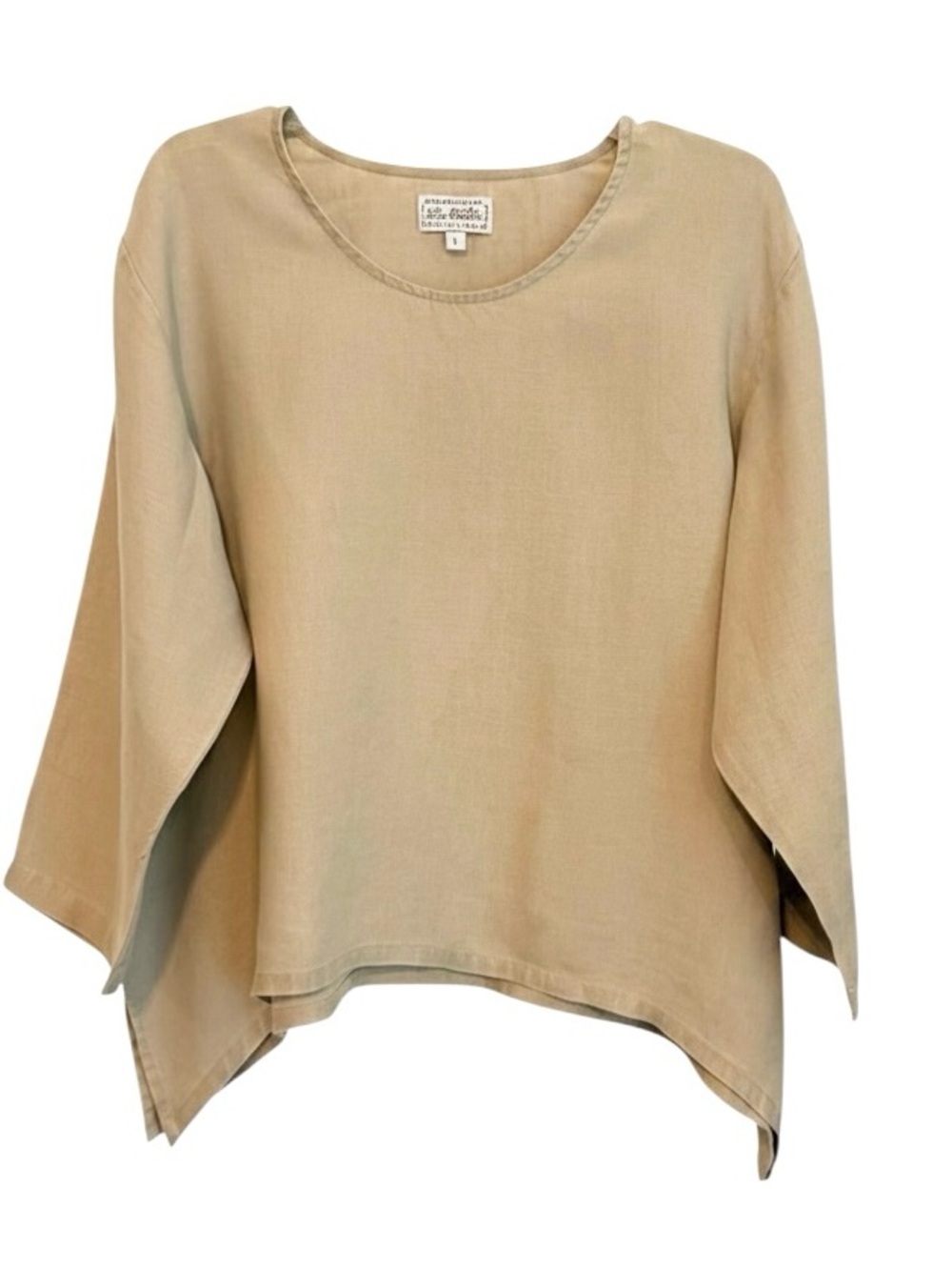 Two Wishes Size Large Natural Color Loose Boxy Fit 100% Linen 3/4 Sleeve Top